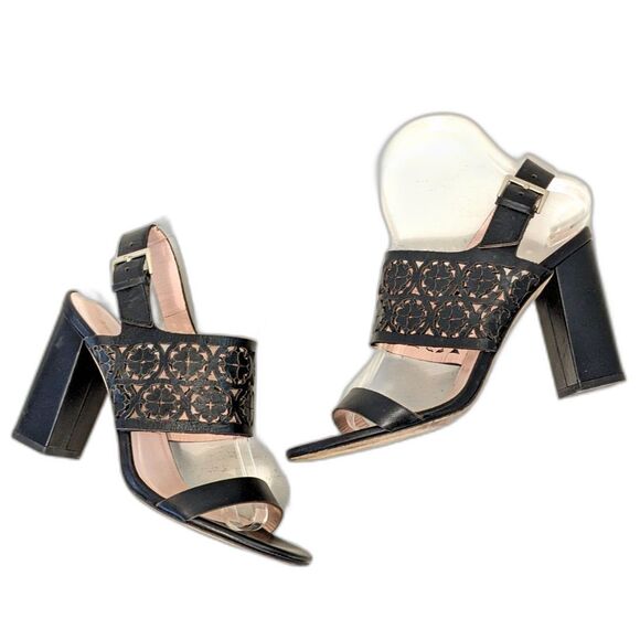 Kate Spade MADE IN ITALY "Imani" Leather Block Heel Laser Cut Heels Sandals 7.5C - Picture 7 of 12